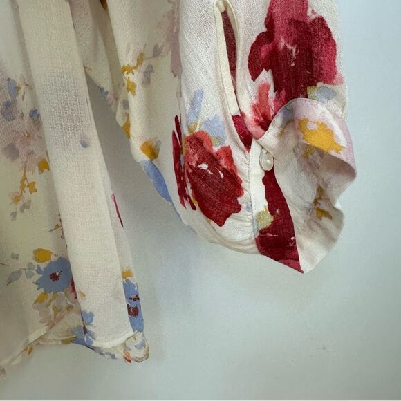 Lucky Brand Size 3X Floral Print Semi Sheer Popover Blouse w/Drawstring Closure - Picture 11 of 11